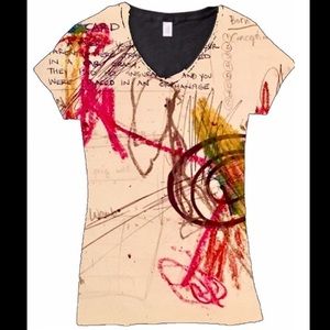 Print T-Shirt Art Abstract V-Neck Organic Cotton